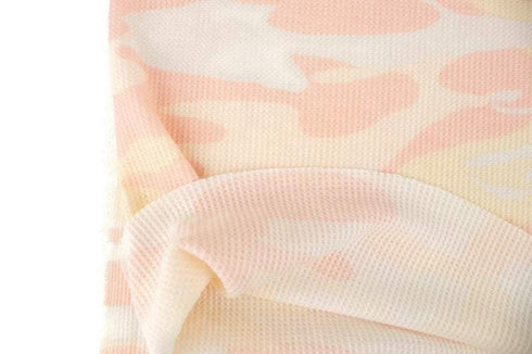 Pink and Yellow Camouflage Thermal Knit Waffle Knit Fabric Remnants  1 yard total (2 half yard pieces)